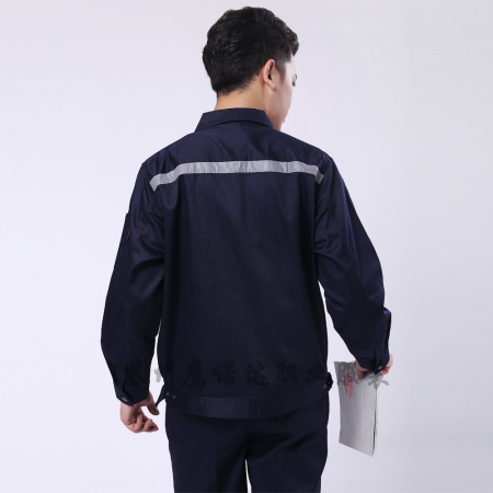 藏青拼米色滌棉線卡造紙廠工作服AC090-YS