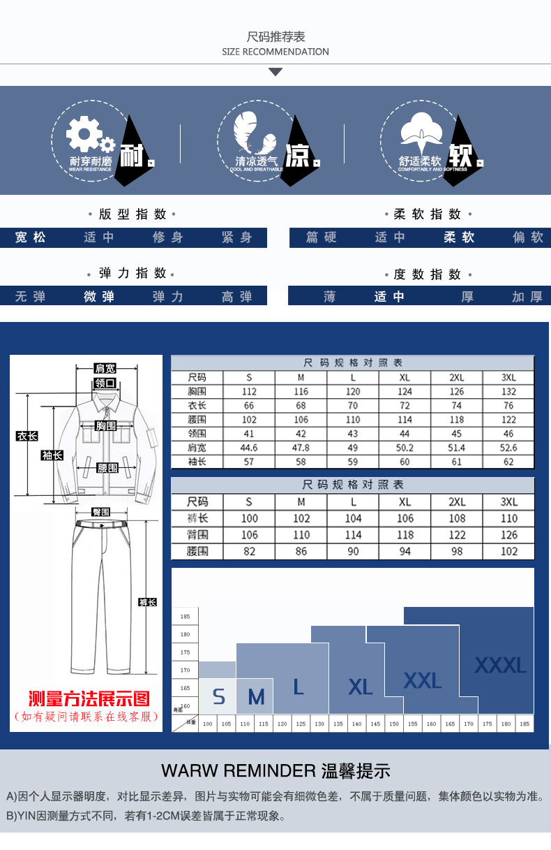 建筑工作服尺碼表 建筑工作服尺碼表