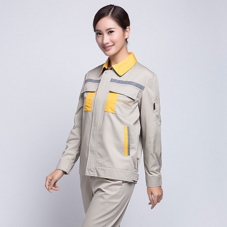 米色拼黃色秋季工作服AC09-1